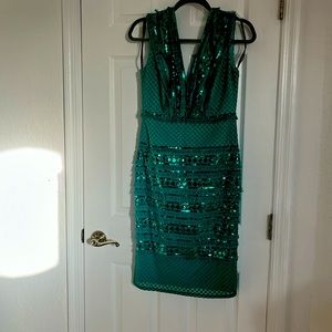 Green with sequins cocktail dress